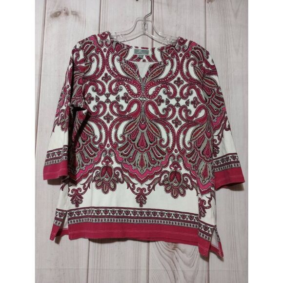 JM‎ Collection Shirt Ladies Large Petite Pink Paisley Studded 3/4 Sleeve - Picture 1 of 6